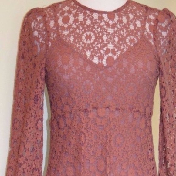 NWT $70 ZARA Women XS Terracotta Lace Overlay Cami Midi Dress Bohemian Elegant - Picture 8 of 13
